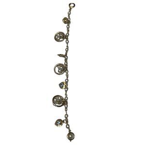 Vintage silver colored bracelet faux pearls hearts blue colored stones EVC